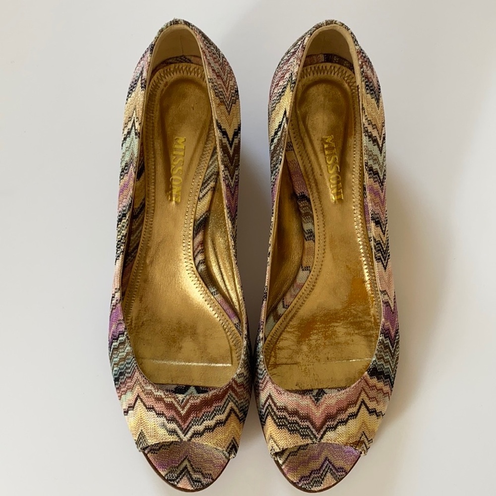 Missoni Multi-Color Knit Peep-Toe Chunky Kitten Heel